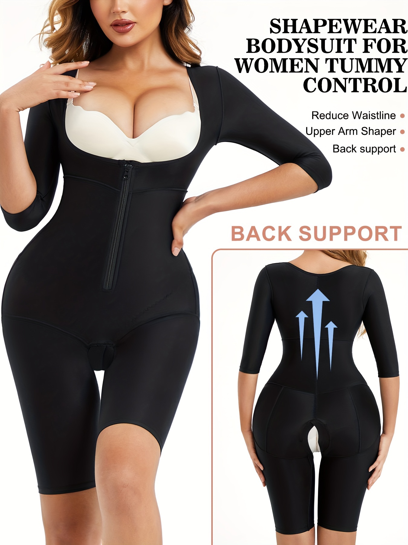 Women's Bodysuit With Zipper And Open Crotch, Plus Size Shapewear