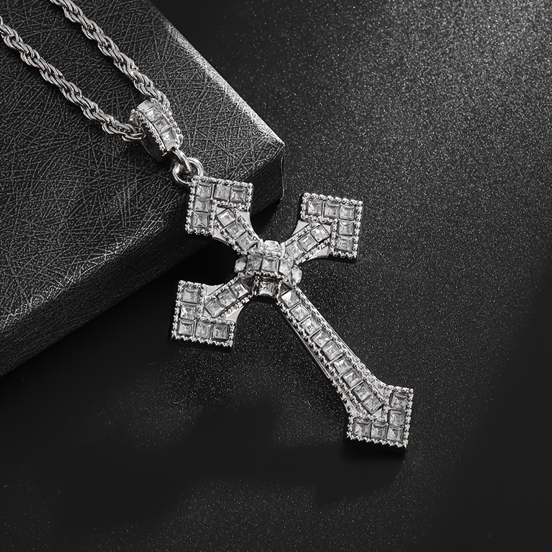 1pc Christian Cross Charm Necklace Men's Stainless Steel Religious  Artificial Jewelry * Fashion Necklace Birthday