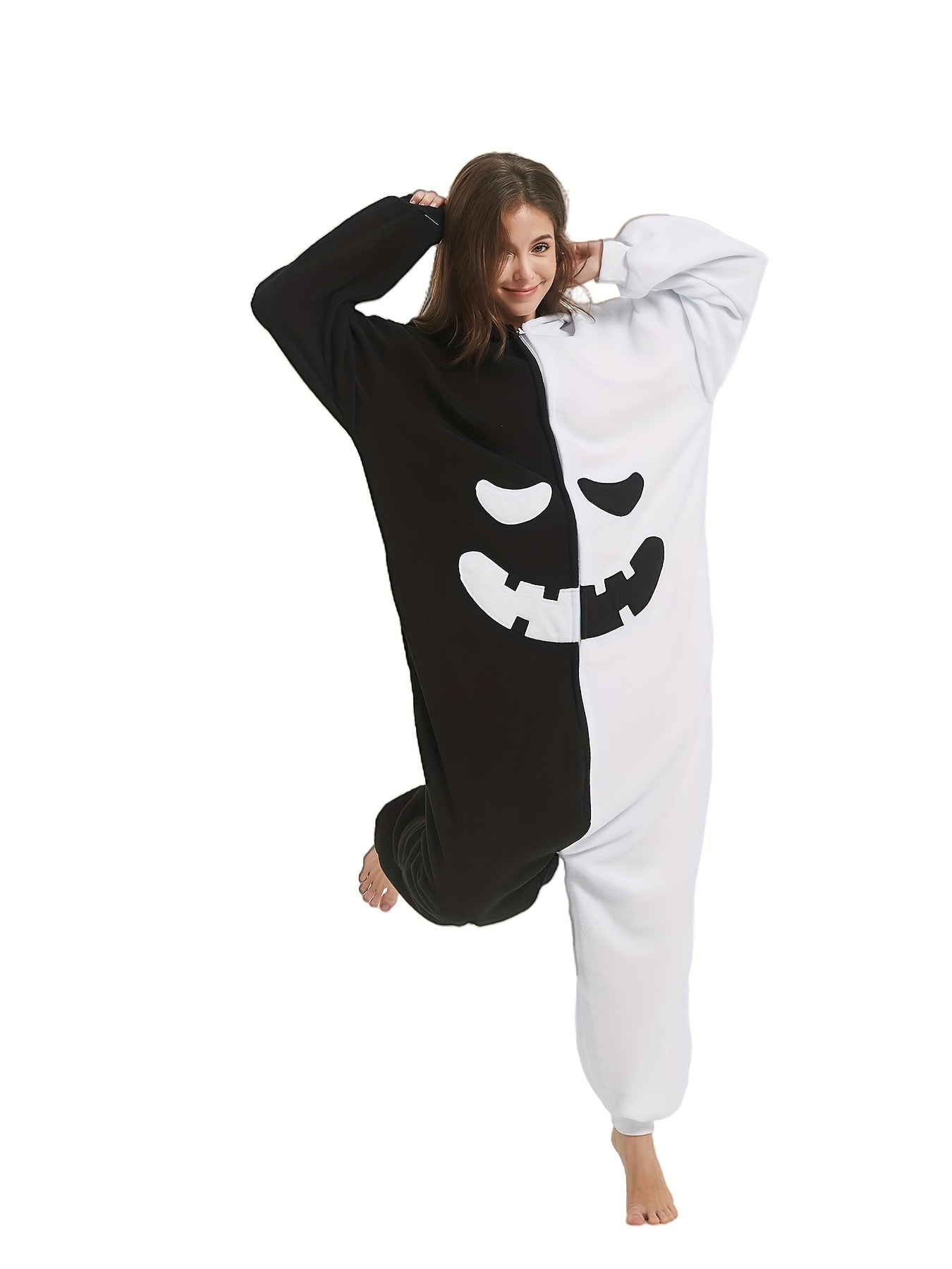 cartoon bear pajama jumpsuit for music festival comfy cute hooded long sleeve zipper pajamas womens sleepwear loungewear