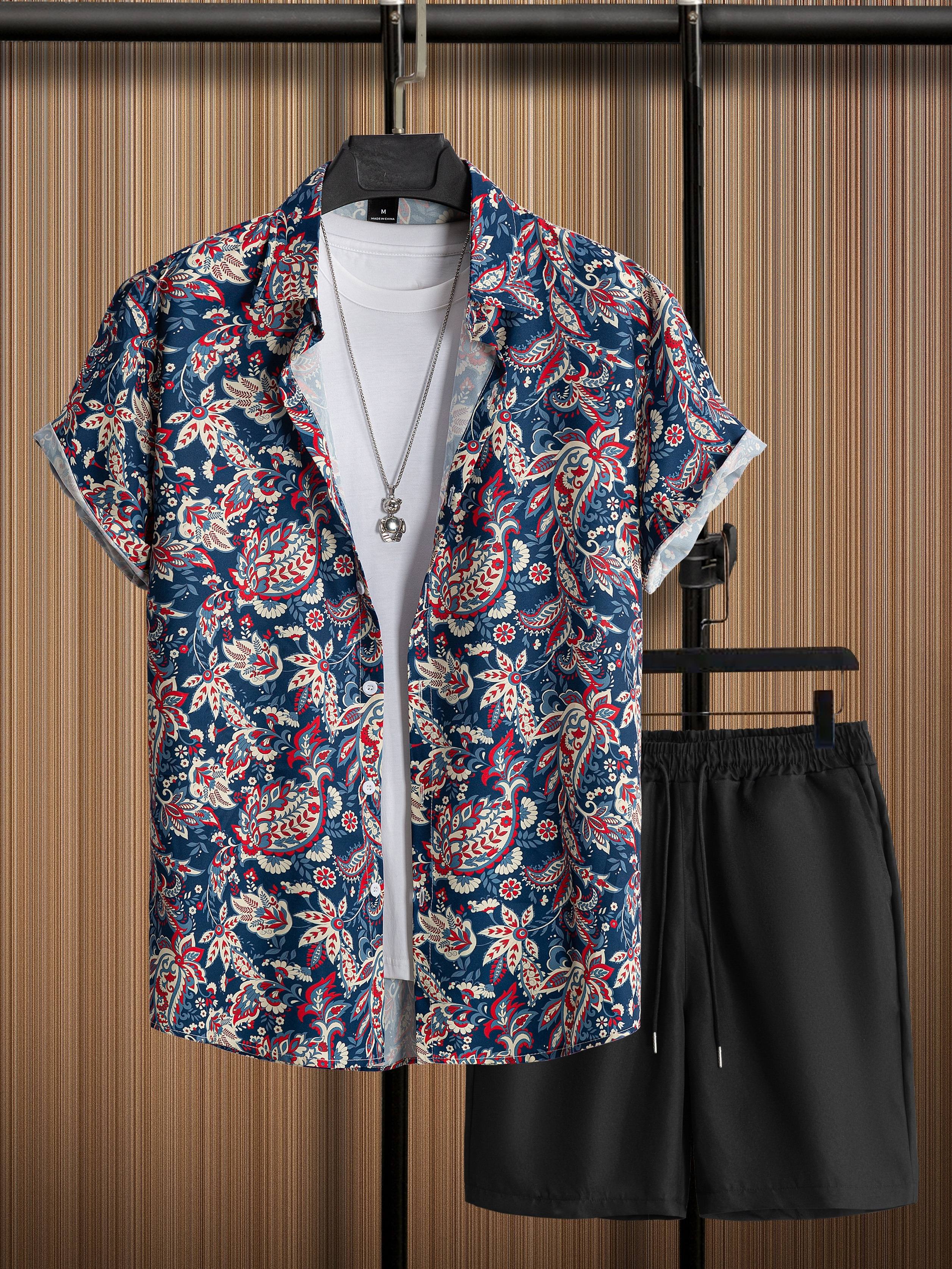 Men's Casual Button-up Short Sleeve Shirt Floral Hawaiian Shirt Casual  Printed Shirt - Temu