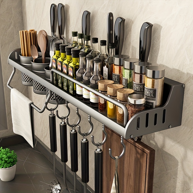 Farmhouse Kitchen Rack With Towel Rod, Free Punching Knife Holder,  Chopsticks Cage, Utensils Hook, And Spice Rack Organizer - Efficient  Kitchen Organization And Accessories - Temu