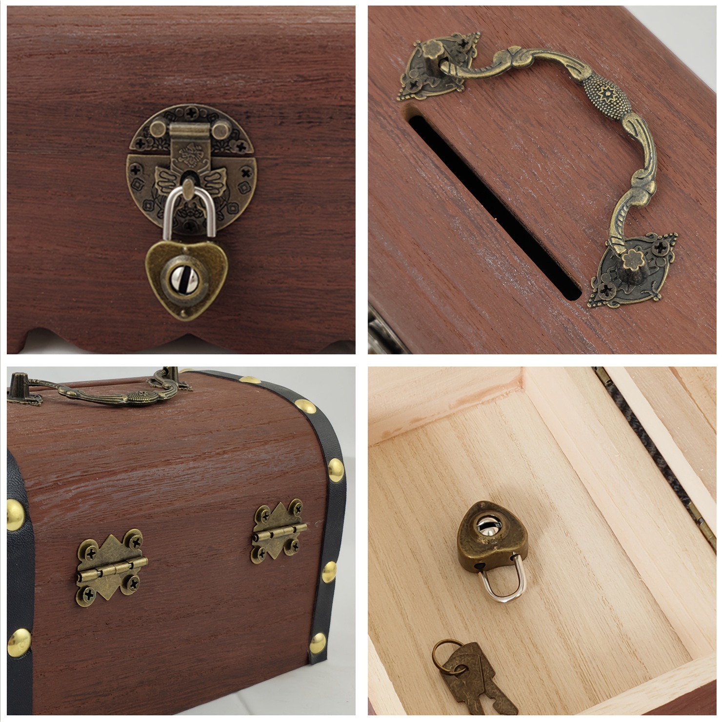 1pc Wooden Storage Box, Vintage Jewelry Box, Large Capacity Storage Box,  Antique Lock Treasure Chest