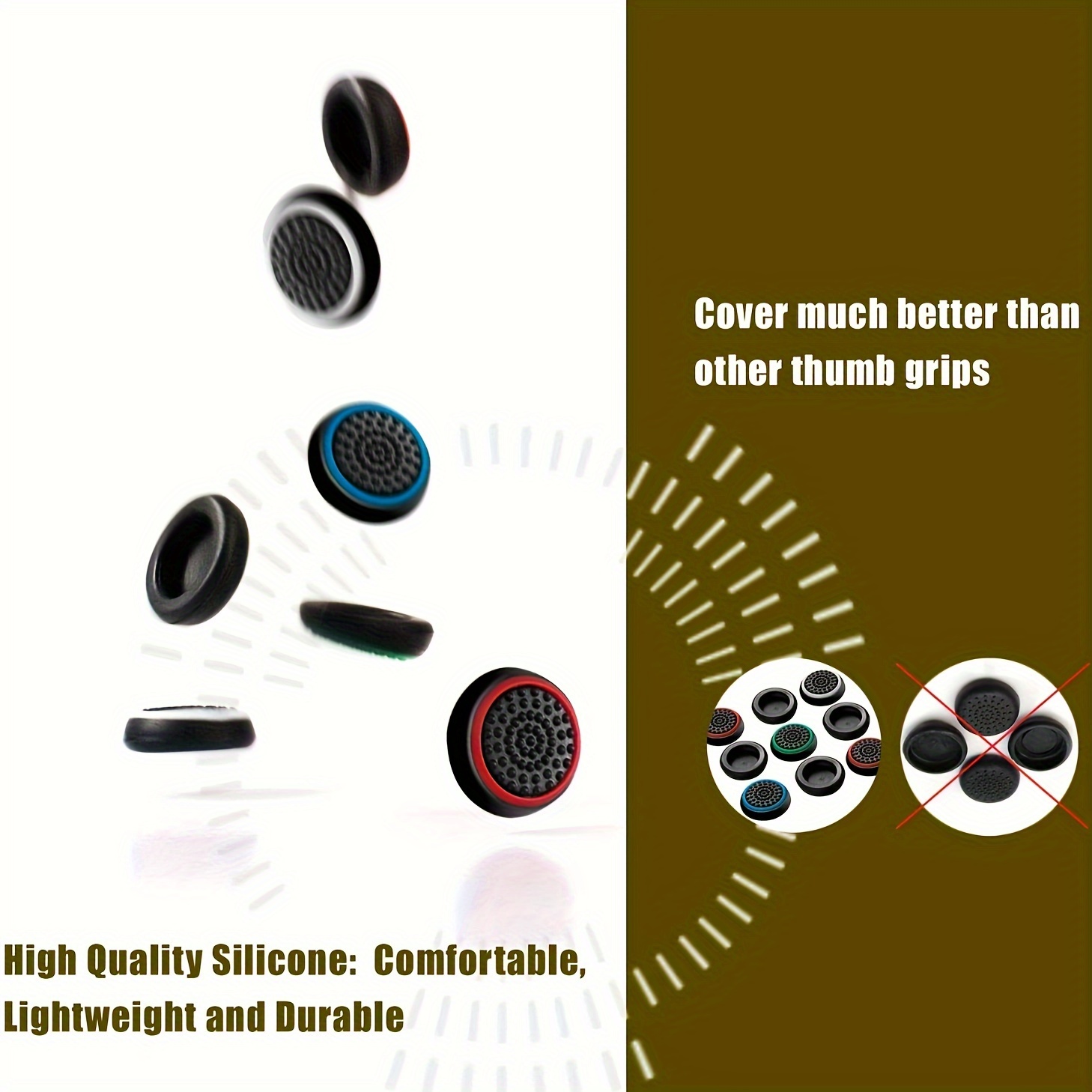 4pcs FLYOGA PS5/PS4/PS3/PS2/Xbox One/360 Controller Thumb Stick Grips - Non-Slip Gaming Caps with Green/Blue/Red/Black/Color-Coded Buttons, Easy Snap-On Installation, Durable Analog Stick Covers for Enhanced Grip & Control (Compatible with PS5/PS4/PS3/PS2/Xbox One/360) - Padded & High Quality, Precise Fit, Multi-Color Options (Green, Blue, Red, Black, White, Grey), Console Accessories, High Quality Material, Snug Fit, Competitive Players, Console Gamers