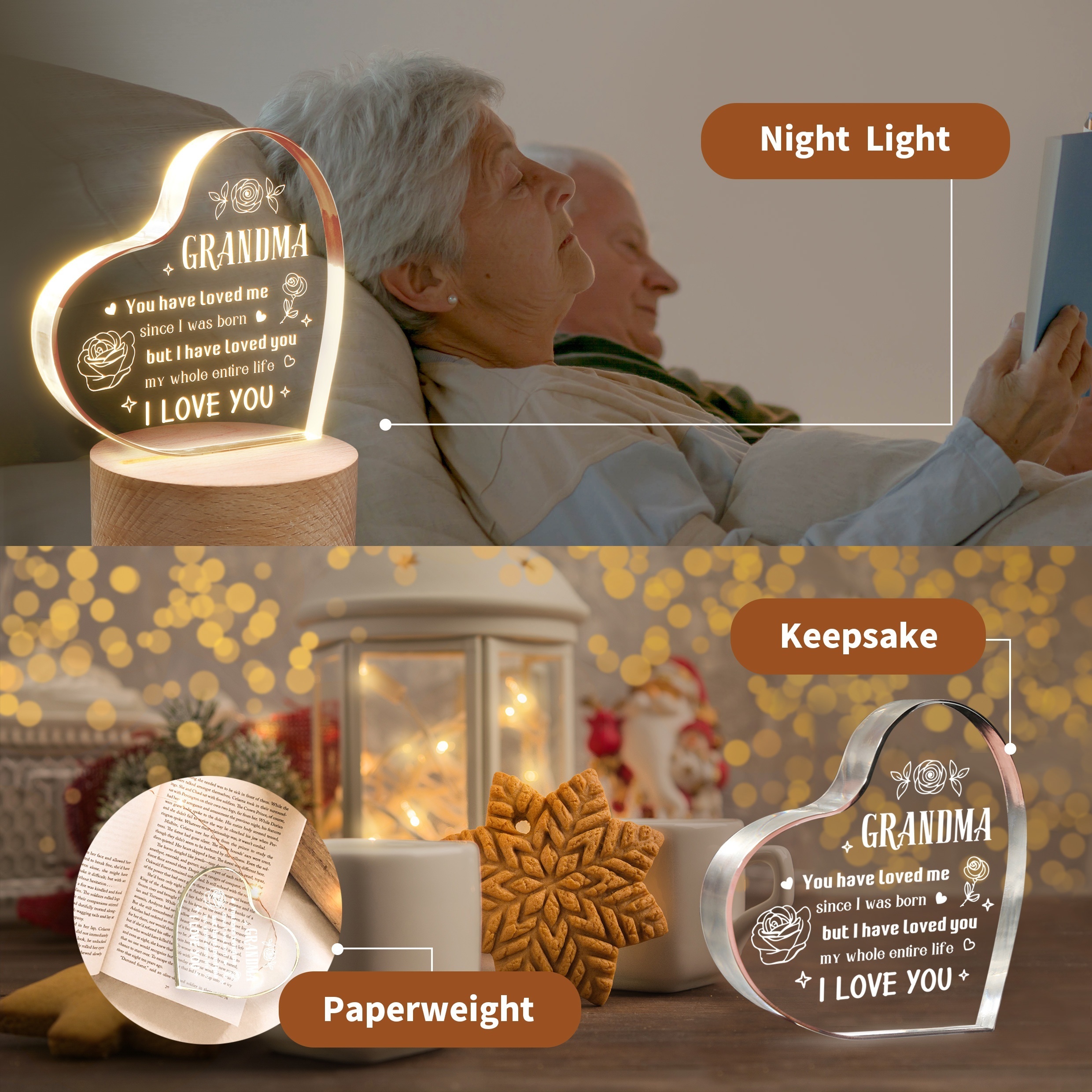 Grandma Gifts From Granddaughter Grandson, Grandma Christmas Birthday Gifts,  Best Gifts For Grandma Grandmother, Usb Powered Acrylic Night Light - Temu