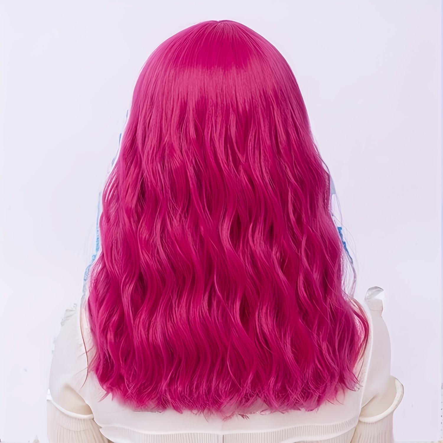 Long Wavy Pink Wig with Bangs for Women