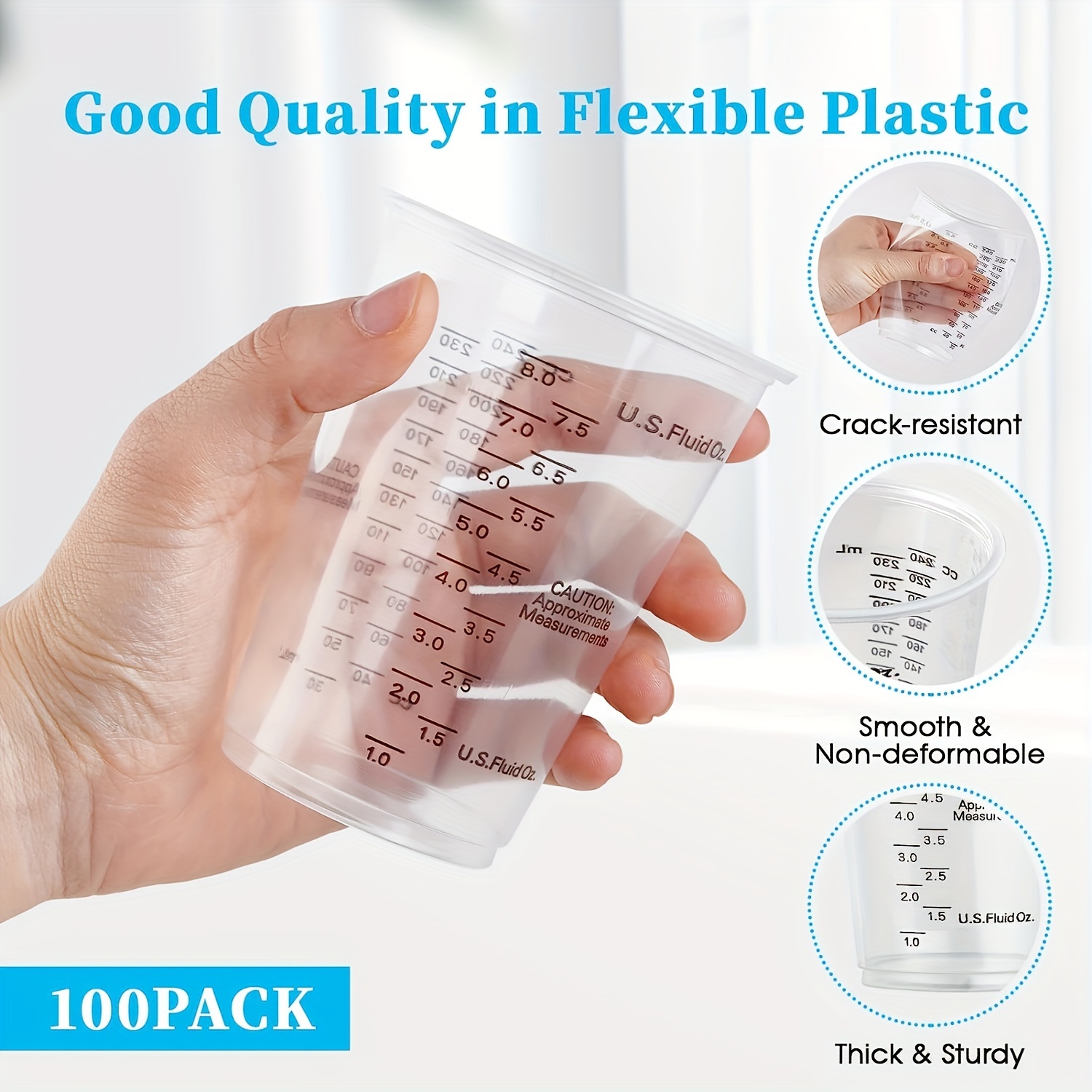 

10/20/30/50/100pcs, Plastic Measuring Cups, 8 Oz Disposable Mixing Cups With Wooden Mixing Sticks, Can Be Used For Epoxy Resin, Liquid Measuring, Paint Mixing, Cooking And Baking