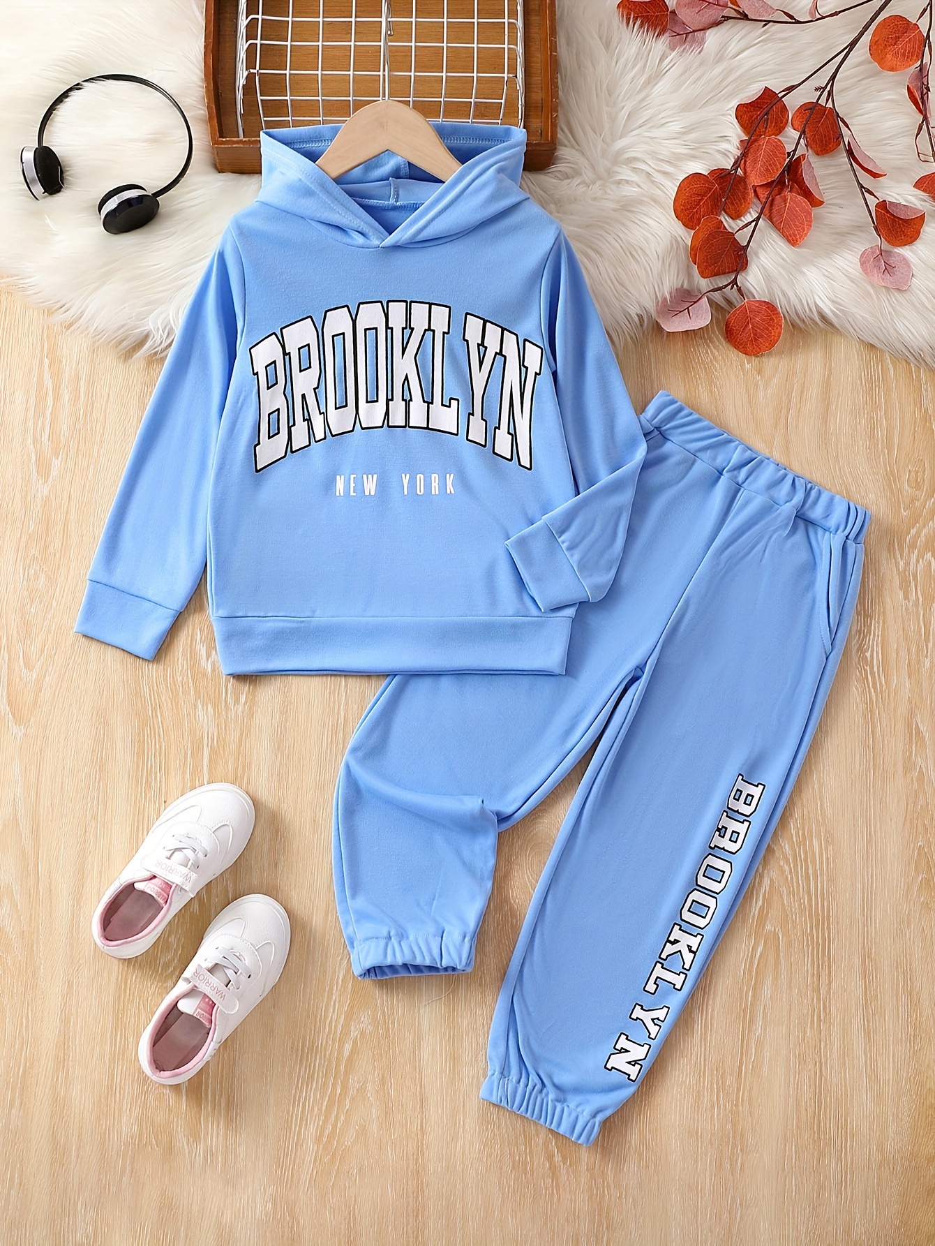 2pcs Brooklyn Print Outfits, Hoodies, Pullover + Jogger Pants Set Kids Clothes for Girls Spring Fall Christmas Gift,Temu