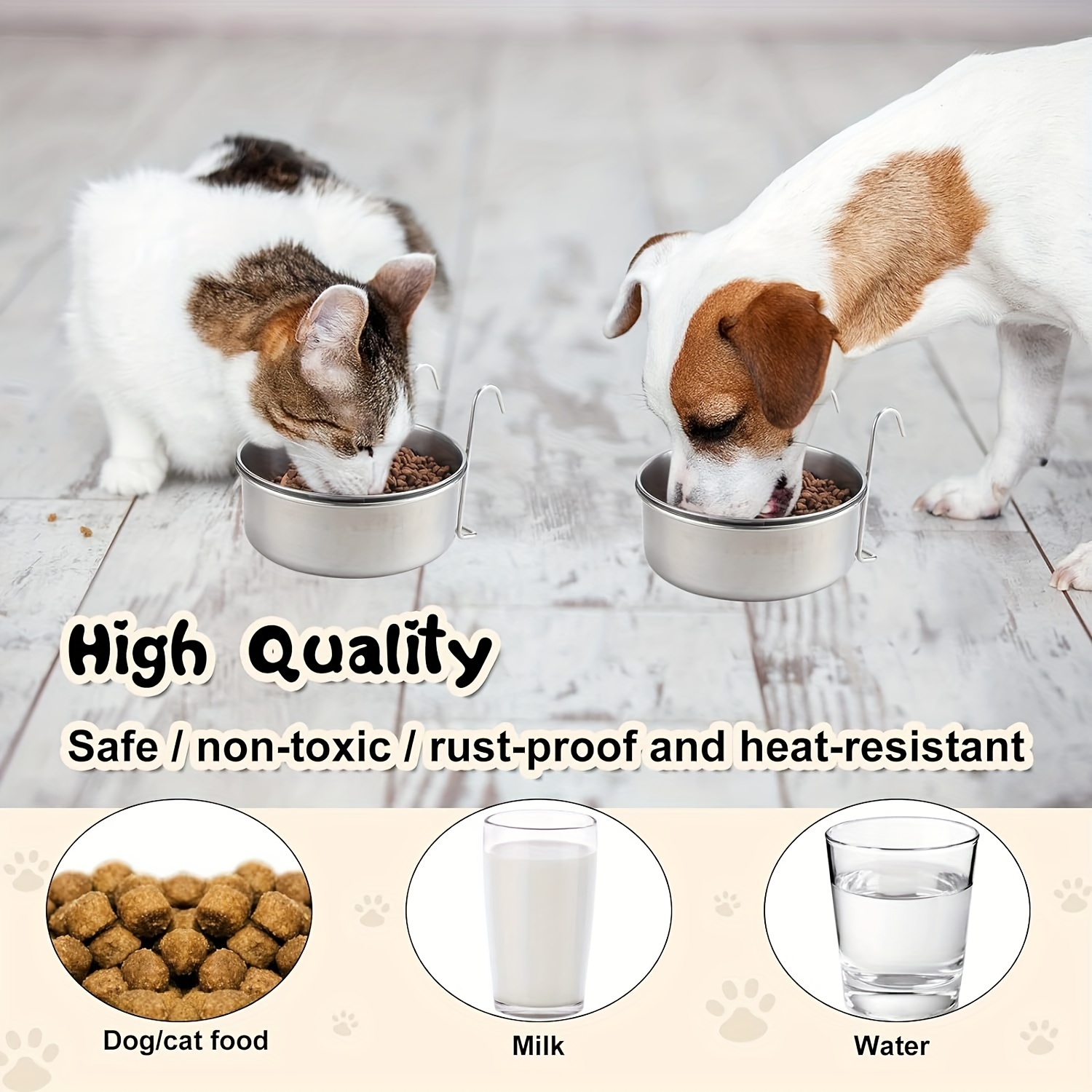 

Stainless Steel Dog Bowl, Hanging Dog Food Bowl Water Basin With Holder, Pet Cage Feeding Supplies