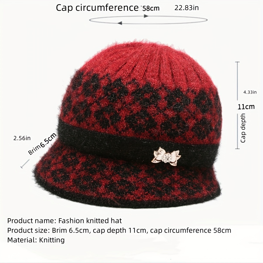 Elegant Flower Jacquard Knit Hat Elegant Metal Bow Decor - Temu Canada