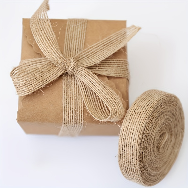 

4 Rolls Of Natural Burlap Fabric With Burlap Ribbon For Christmas Tree Gift Wrapping Wedding Event Party Home Bows Crafts Decoration, 11 Yards Long 0.394 Inch Wide Each Roll