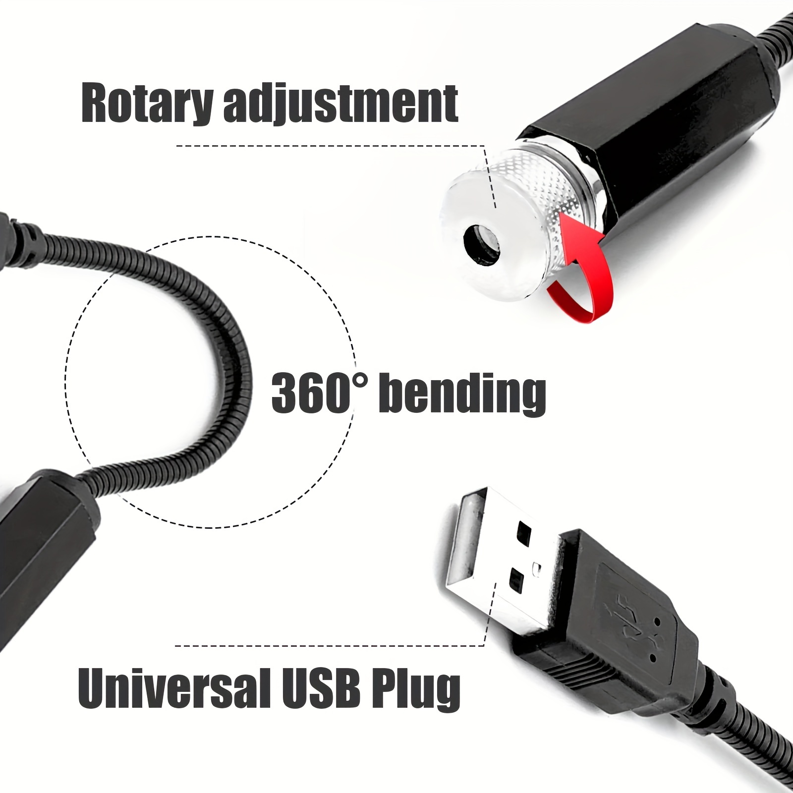 Lumière de nuit de toit de voiture, lumières de voiture à l'intérieur de  votre voiture Plafond automatique Lumières intérieures Portable réglable  USB Interface flexible Show Atmosphère romantique Led