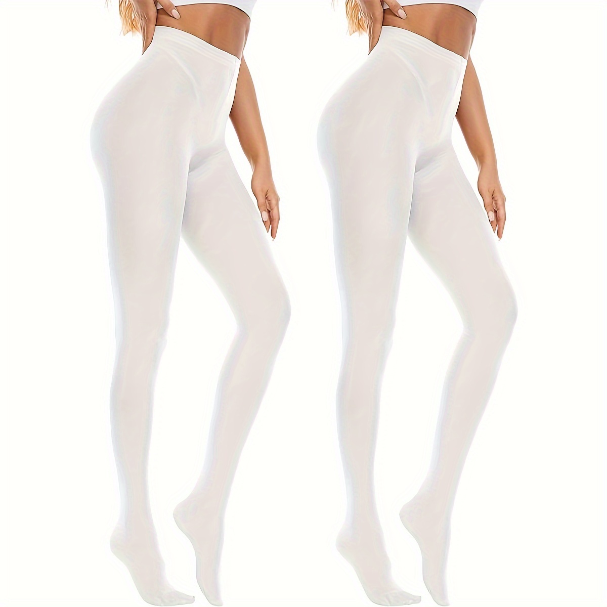 

2 Packs Solid Simple Pantyhose, High Waist Elastic Footed Pantyhose, Women's Stockings & Hosiery