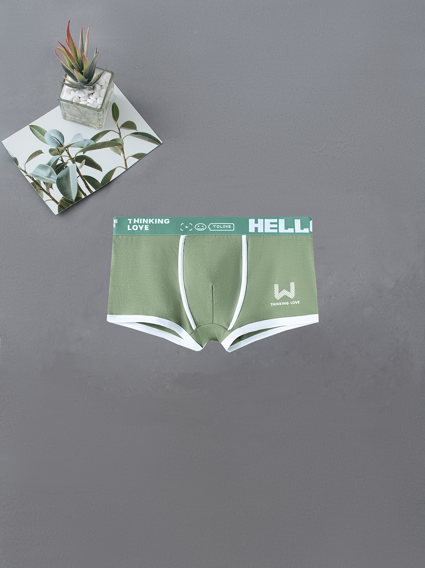 Men's 'hello' Print Casual Low Waist Boxers Briefs Cotton - Temu