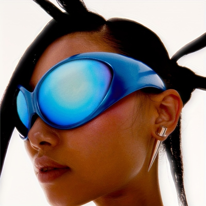 Y2k Futuristic Wrap Around Sunglasses Women Men Large - Temu