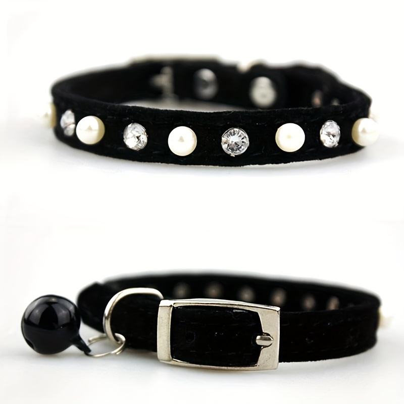 Pearl Rhinestone Adjustable Cat Collar with Bell