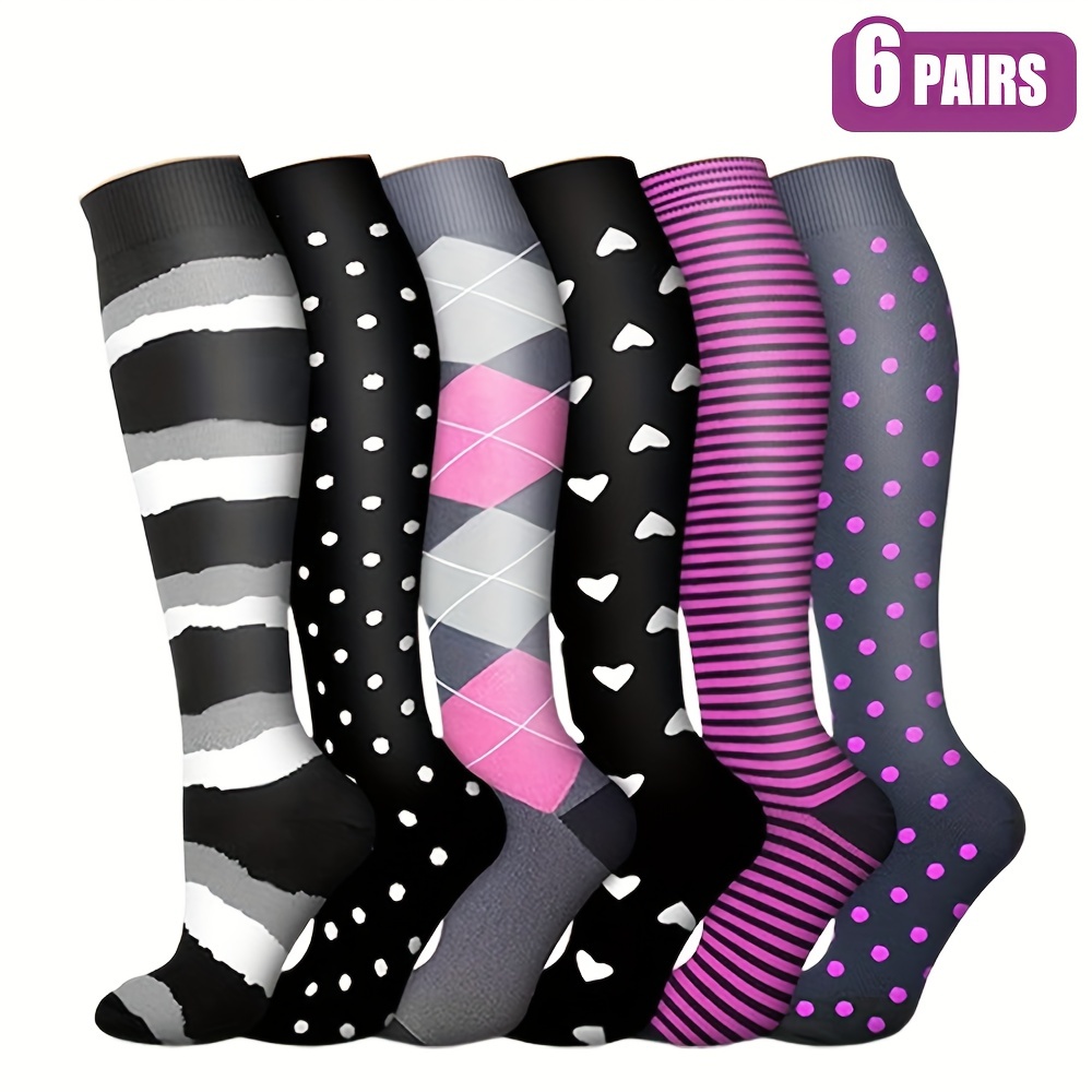 6 Pairs Compression Sock 15-20 mmHg Knee High