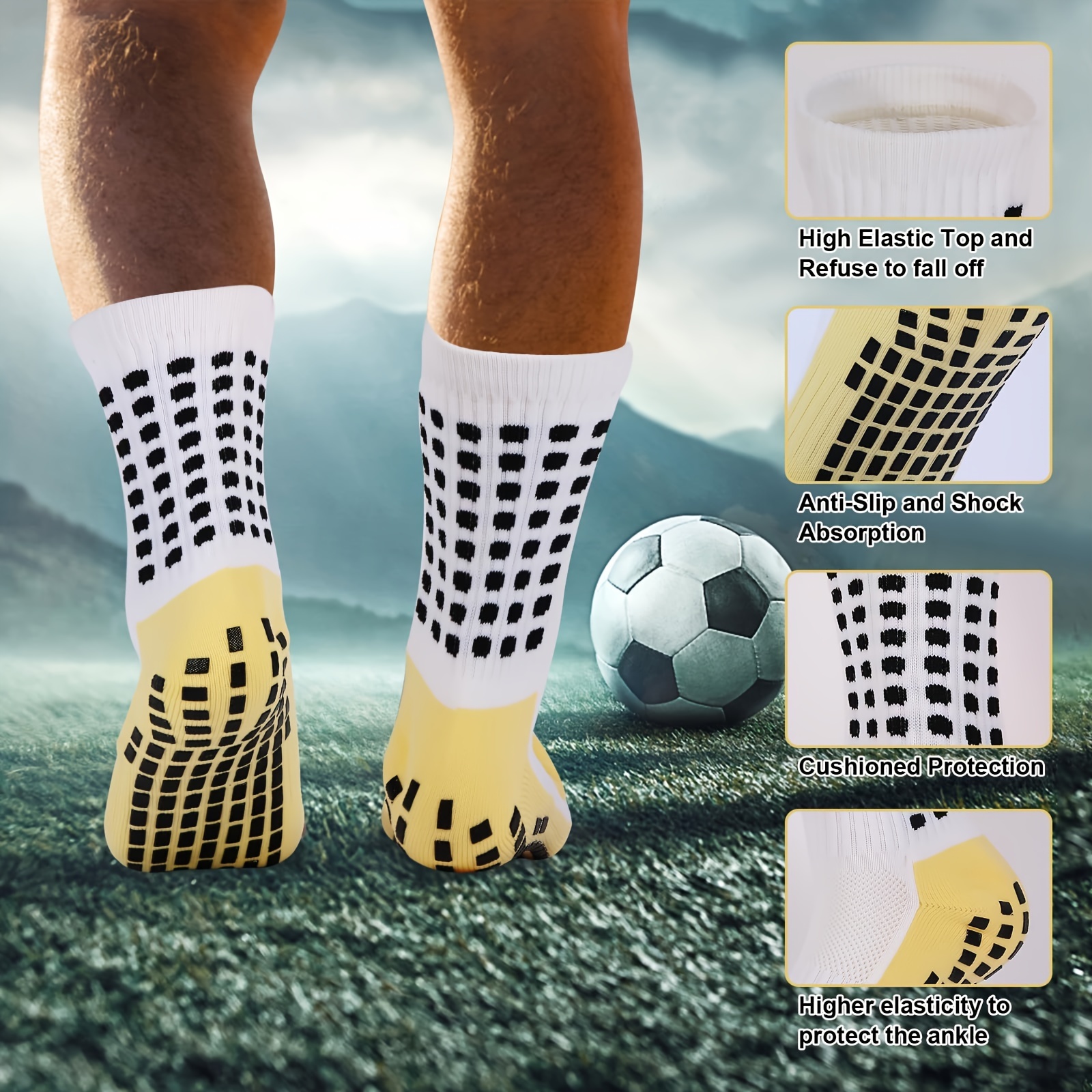 Emperoch 2 Pcs Soccer Socks Mens,Anti Slip Soccer Socks,Athletic Grip Socks  Running Socks for Mens and Women Running & Training Football,Black and