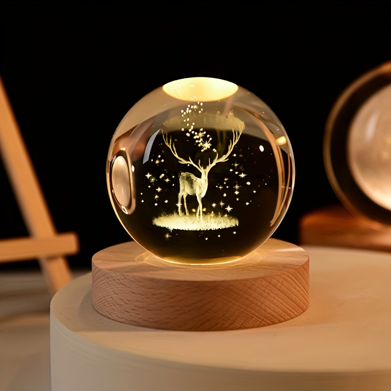 Bola de cristal de animales marinos, bola de cristal tallado interior 3D,  luz LED colorida, esfera