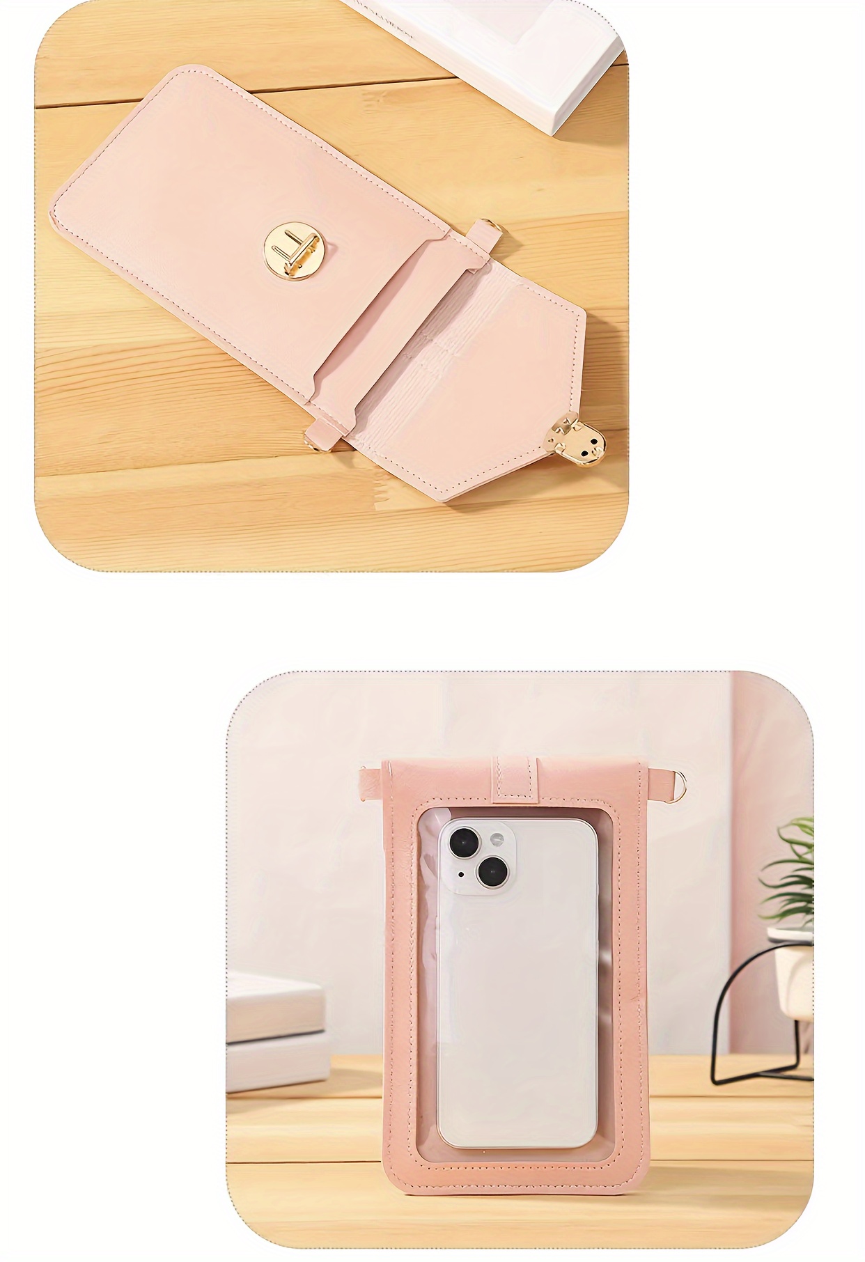 1pc Women's Touch Screen Crossbody Phone Bag - Stylish Mini Shoulder Wallet with Detachable Strap, Golden-Tone Clasp & Card Holder, Pink, Phone Purse
