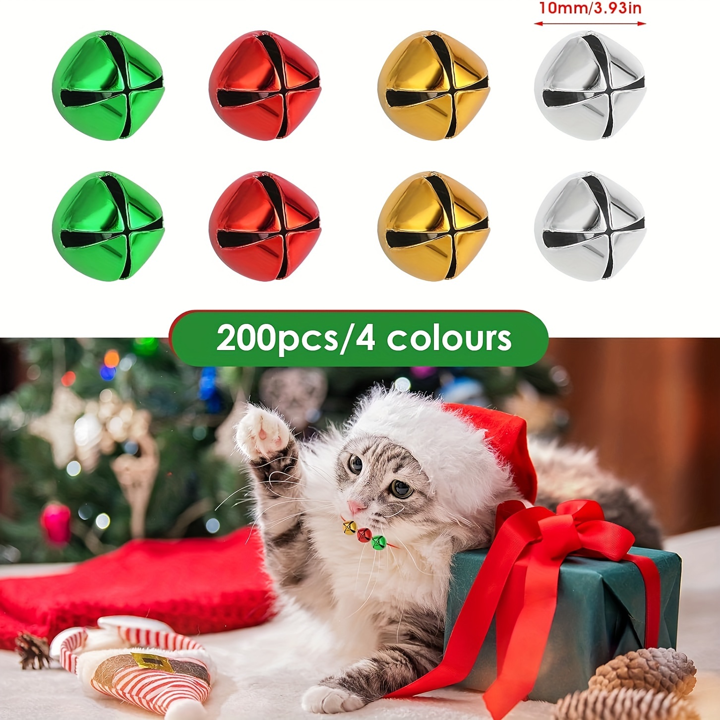 200pcs, Jingle Bells, 10mm/0.4 Inch Christmas Bells With 20m Cords,  Colorful DIY Mini Craft Bells Bulk For Christmas Home And Pet Decorations  Xmas Dec
