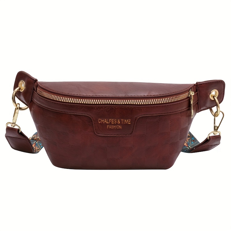 Women's Vintage Style Plaid Pu Leather Waist Bags