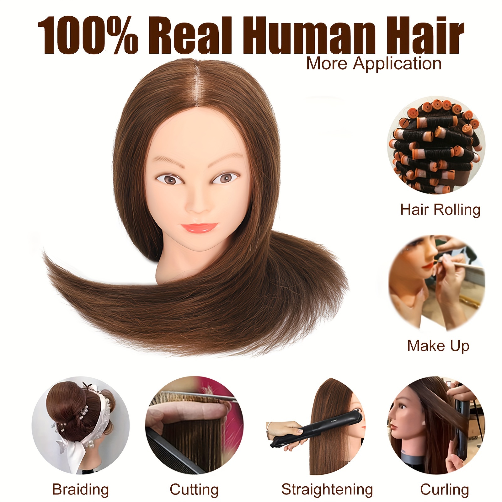 100% Real Hair Practice Training Head Mannequin Hairdressing Doll
