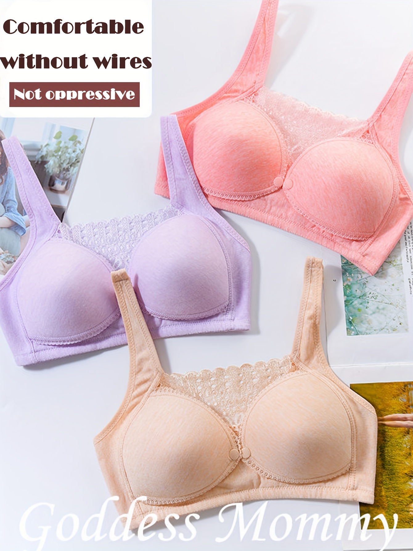 3pcs Pregnant Women's Nursing Bras, Lace Supportive Breastfeeding Slightly  Stretch Comfy Maternity Bra For Daily Comfort Open Front Button