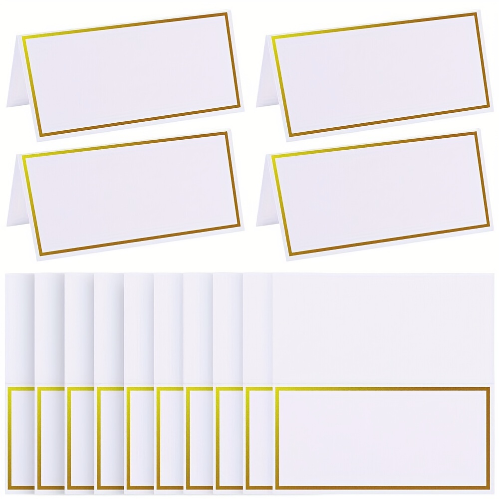 

50pcs, Small Seat Cards, Paper Cards Seat Cards For Table Arrangement, Small Tent Cards With Golden Foil Border, Table Cards, Perfect For Weddings, Banquets, Events, Seating Preservation