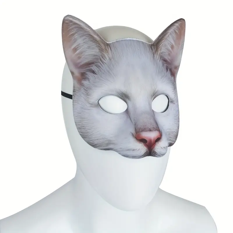 Vivid Cute Sexy White Cat Mask, PU Leather Half Face Mask Dress Up Accessories, Halloween Cosplay Costume Props, Bar Club Rave Party Decors
