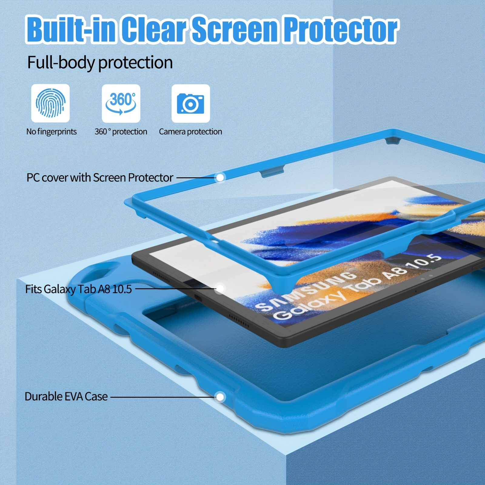 Enfant Coque pour Samsung Galaxy Tab A8 10.5 X200 X205 X207, Étui Housse  de Tablette Légère Antichoc avec Support Poignée