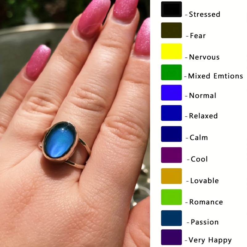Mood Ring for Women Color Changing Mood Stone Ring Silver Stone Ring  Temperature Sensitive Durable Band Jewelry Gifts