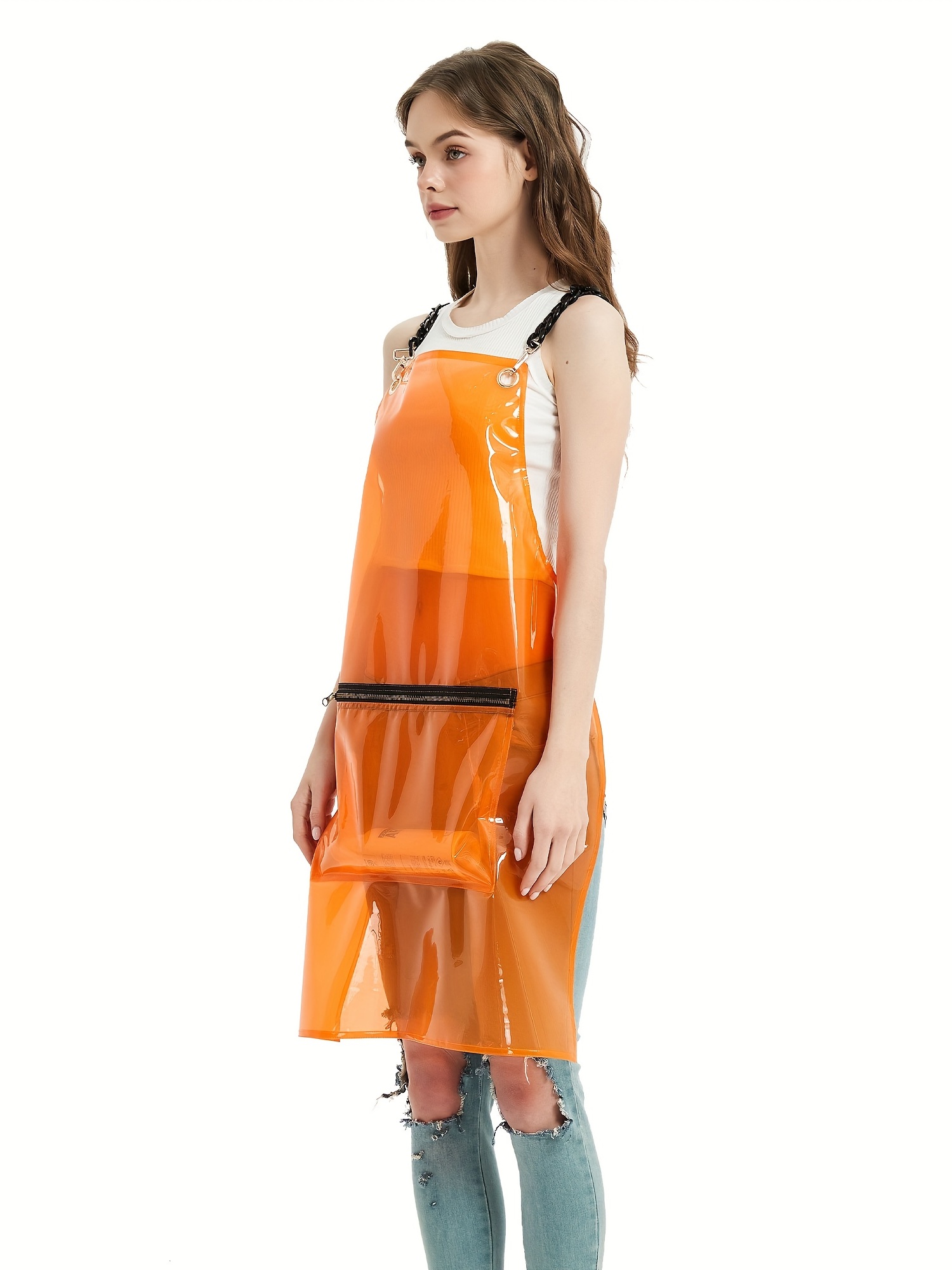 zippered pocket pvc bib apron casual bib apron kitchen Temu