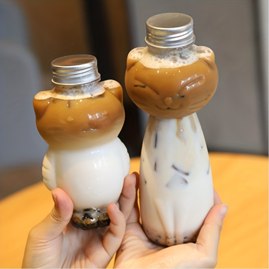 

1pc Kawaii Cat Water Bottles For Milk Tea Coffee Juice Portable Drinking Cup Home Transparent Juicing Beverage Drink Bottle