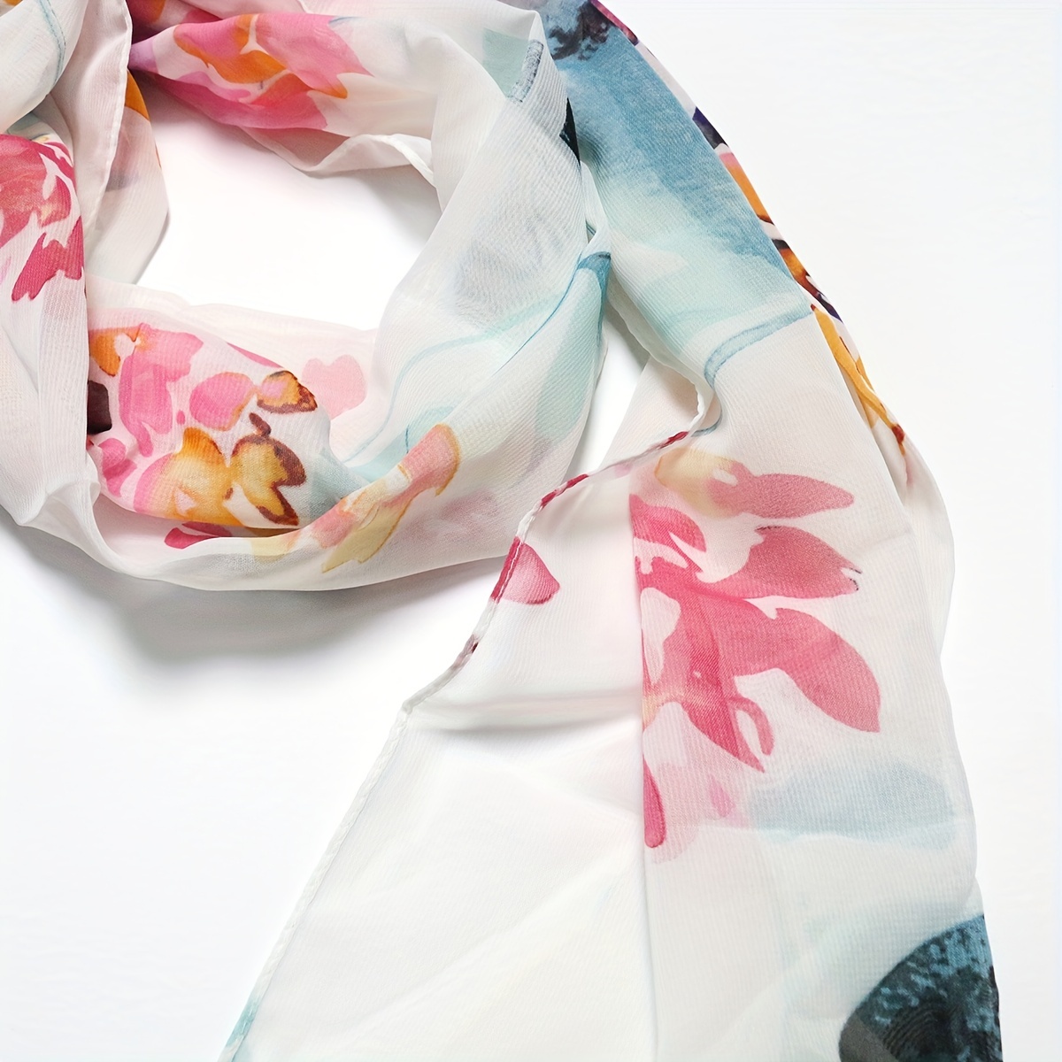 Vintage Flower Print Chiffon Scarf Long Shawl Head Wrap