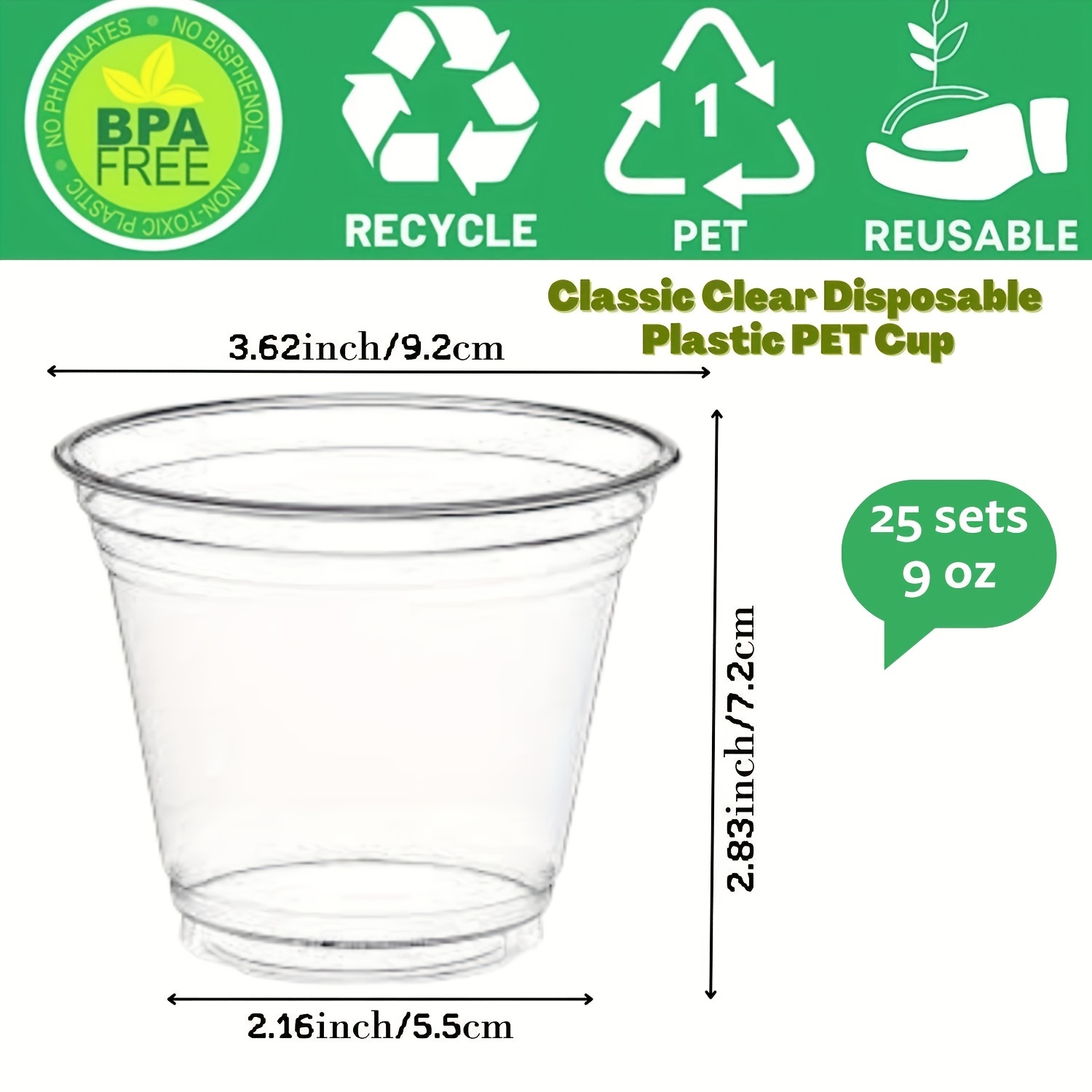 Choice 9 oz. Clear PET Plastic Cold Cup with Dome Lid with No Hole - 50/Pack