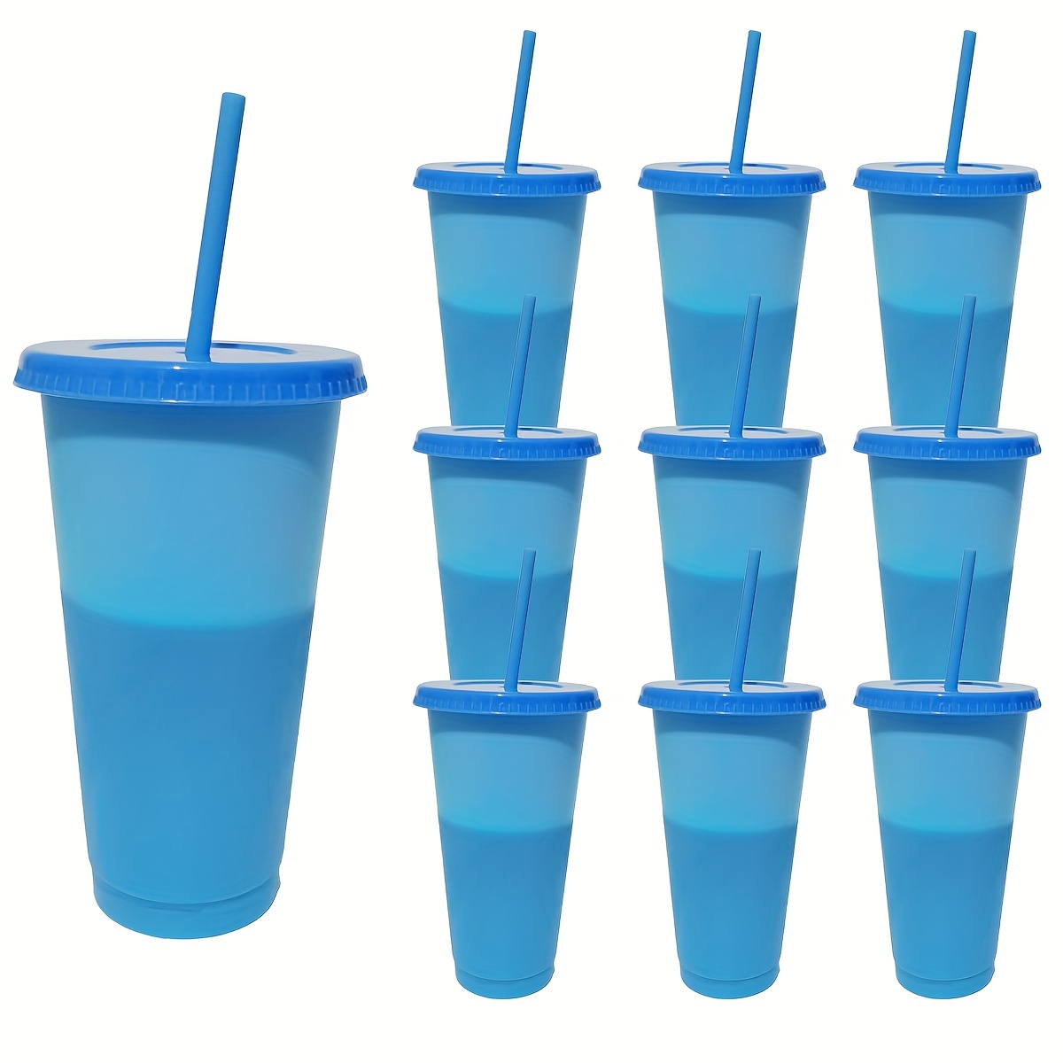 Color Changing Cups, Reusable Plastic Cups with Lids and Straws for Adults