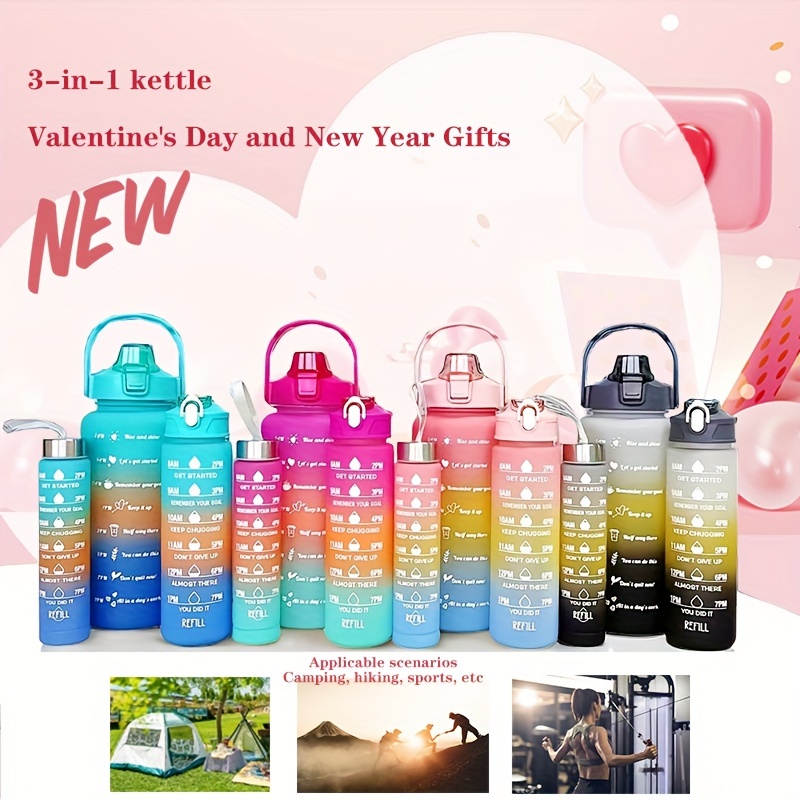 

3-in-1 70oz/2l+ Gradient Large Water Family Bottle Set - Christmas Portable Cup Set, Daily Drink Water Time Scale, Leakproof, Bpa Free - Perfect For Outdoor Camping, Sports & Fitness & Family Present