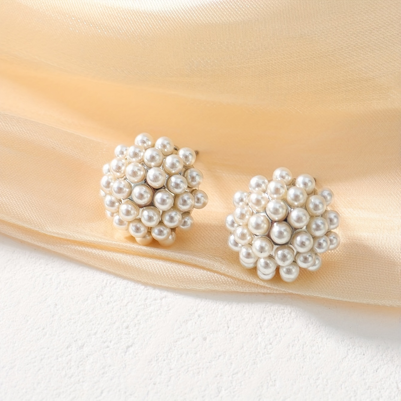 1 Pair Of Chic Bohemian Half-dome White Pearl Stud Earrings For Women - Elegant Alloy With Stainless Steel Posts, Ideal For Daily Wear & Parties, Perfect Valentine's Gift