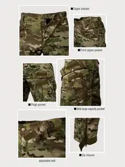 2-piece Men s Camouflage Pattern Tactical Suit, Men s Long Sleeve Stand Collar Sports Training Gear Shirt With Zipper & Flap Pocket Pants Set details 4