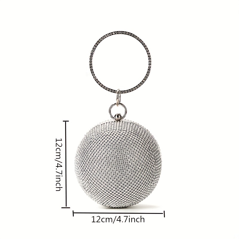 Glitter Rhinestone Round Clutch Dinner Purse Handbag For Wedding Party Prom