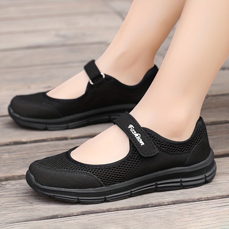 Letter Graphic Mesh Backless Walking Shoes Fashion Hook Loop