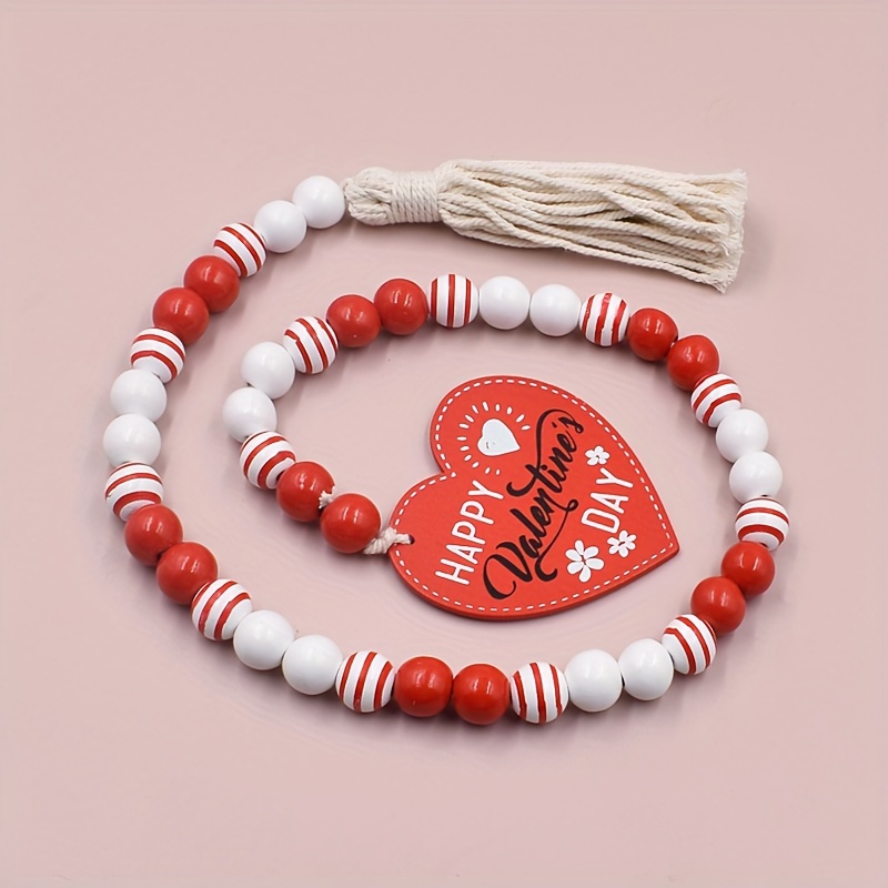 1pc, Valentine's Day Pendant Bead String, Wooden Beads Rope Tassel Colorful  Decorations, European And American Family Holiday Decorations Table Shelf