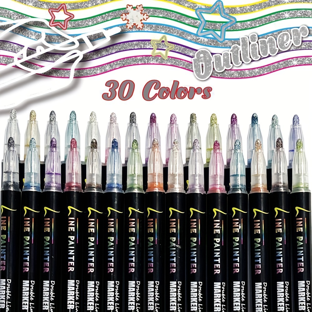 Double Line Outline Markers 12 Dual Colored