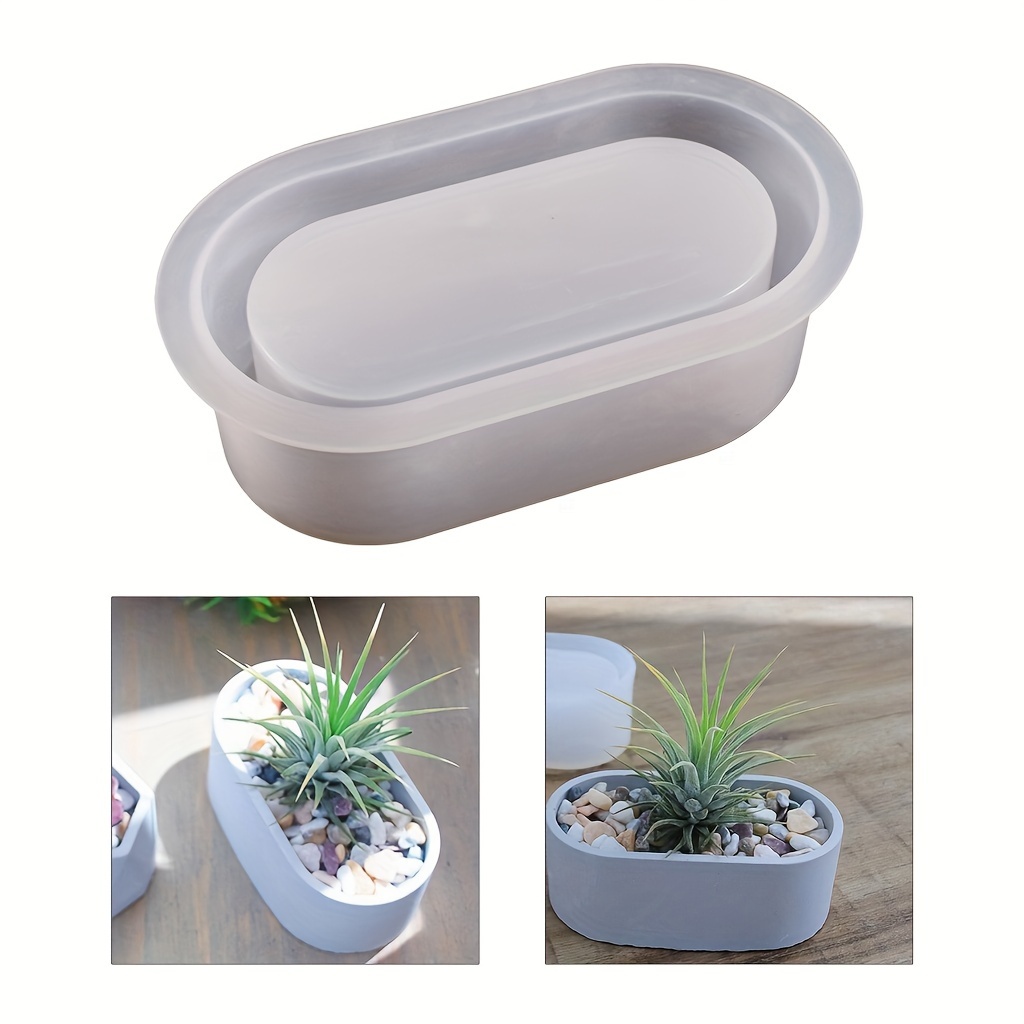 

1pc Oval Shape Flower Pot Storage Box Silicone Mold Flower Planter Flower Pot Resin Mould Diy Craft Art Home Decoration Bead Storage Box Silicone Mold