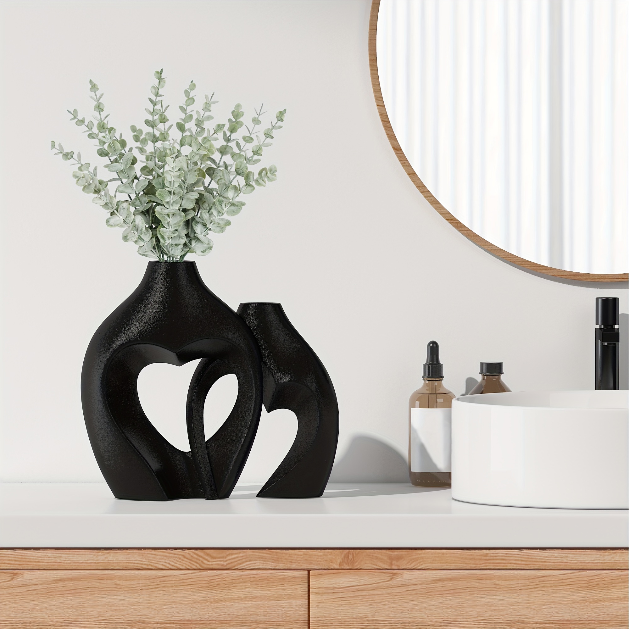 oliruim Set di 5 vasi decorativi in ceramica nera - Mini vasi decorativi  adatti per l'arredamento in stile boho, decorazione centrale per tavoli  familiari, matrimoni e uffici (Nero) : : Casa e