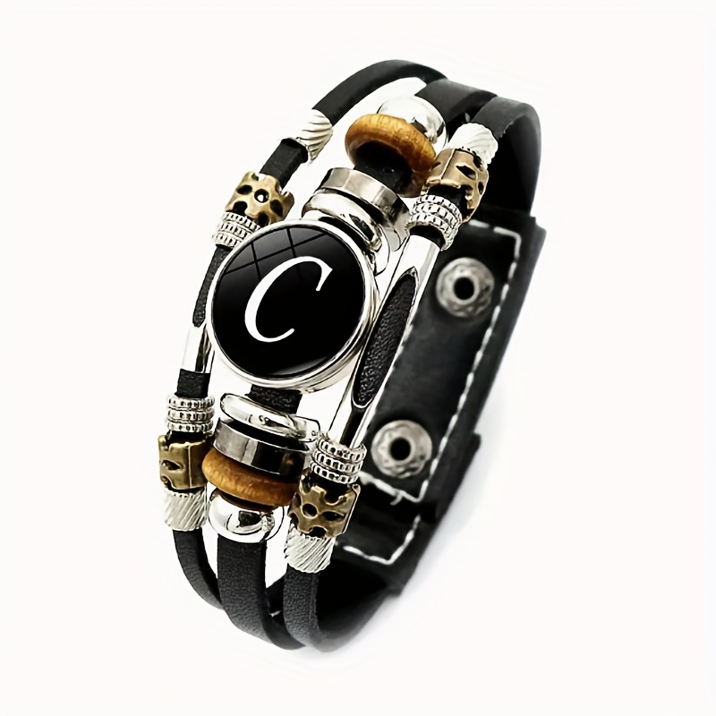 1pc multilayer braided bangle punk style a z bangle leather bracelets for men details 7