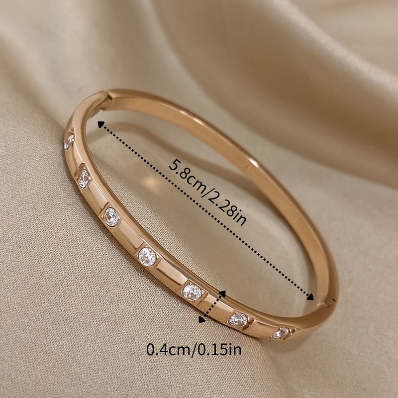 TEMU Elegant Rose Golden Stainless Steel Bracelet With Sparkling Rhinestones - Perfect Gift For