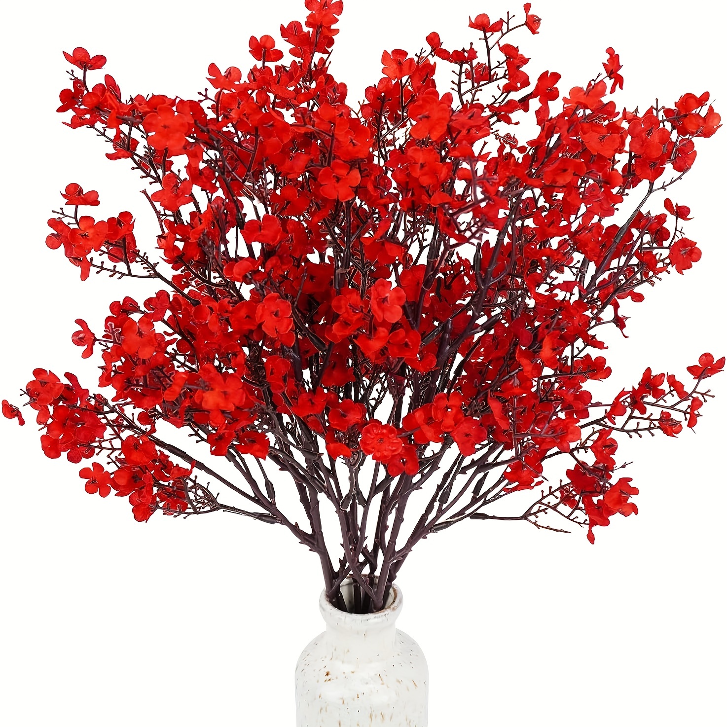 10pcs Faux Rose Flower Lifelike Flowers Faux Gypsophila Silk Roses And Artificial  Baby Breath Flower Long Stem Flowers Bouquet For Home Wedding Decor (Red  )(No Bottles)