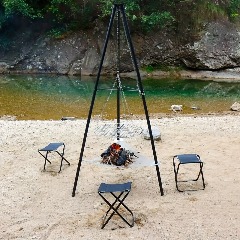 Outdoor Cooking Tripod, Foldable Portable Grilling Tripod Set With Chain &  Hook Grilling Net, Bbq Picnic Camping Toool, Suitable For Oven Barbecue,  Home, Rv, Bbq Accessories, Grill Accessories - Temu