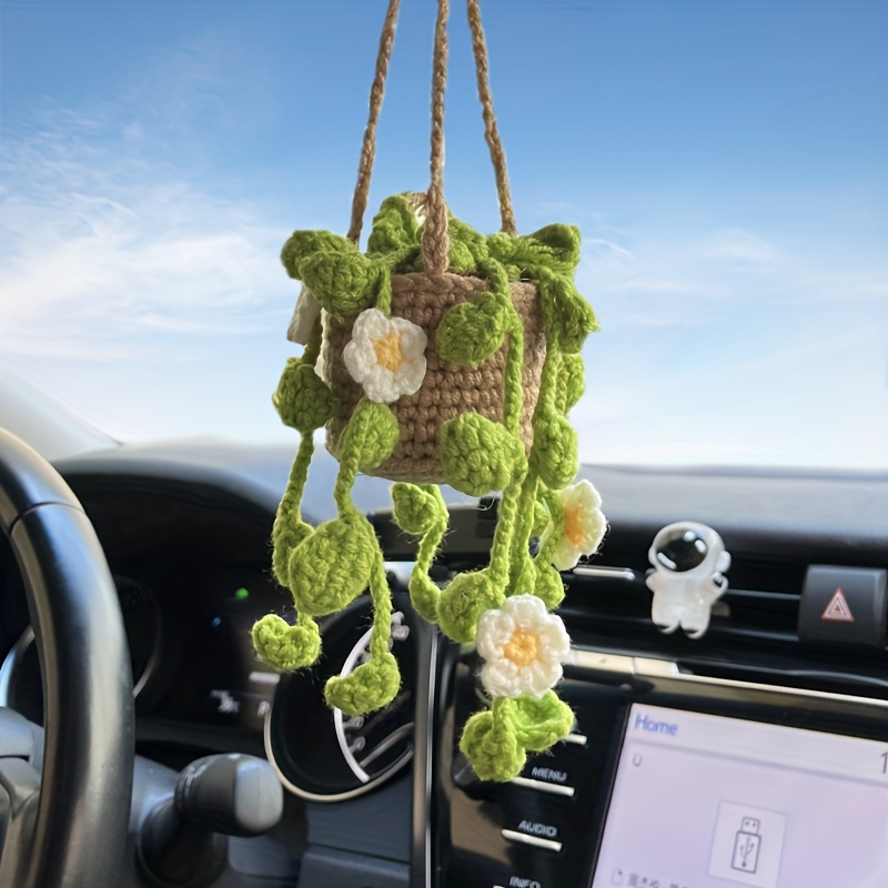 Cute Potted Plant Crochet Hanging Basket Car Decoration - Temu Philippines